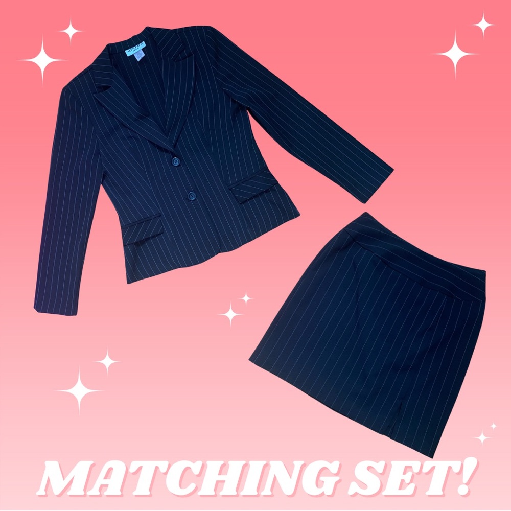Vintage 90s Office Siren Matching SET Pinstripe Blazer and Mini Skirt Mob Wife
